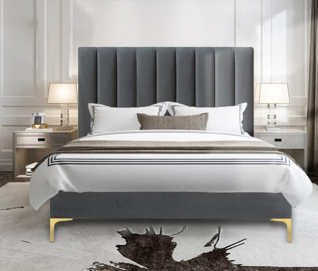 Extra Tall Bed Frame and Mattress Bundle (Super King, King, Queen) - Rosalie Grande Grey Velvet (Gold or Black Legs)